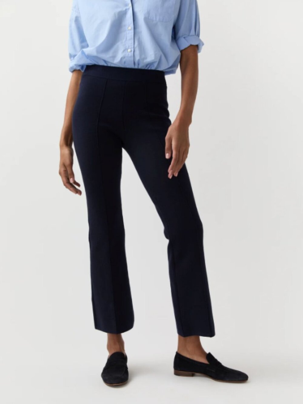 Ann Marshburn Lara Knit Flare Cropped Pant - Navy